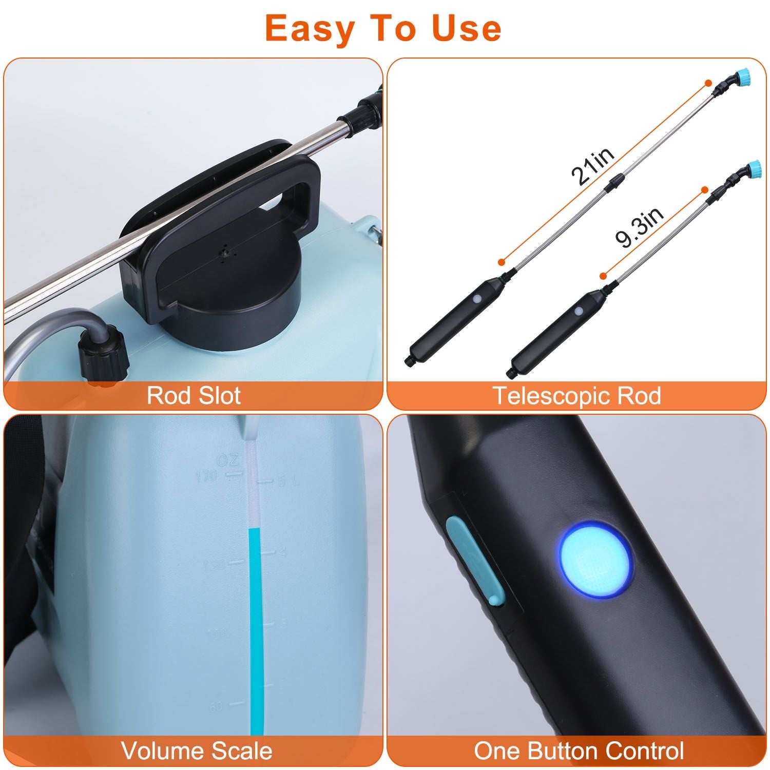 5L/1.3Gallon Electric Plant Sprayer Telescopic Rechargeable Garden Sprayer Automatic Handheld Sprayer with 3 Spray Spouts Shoulder Strap for Cleaning Sterilization - JM Variety Store